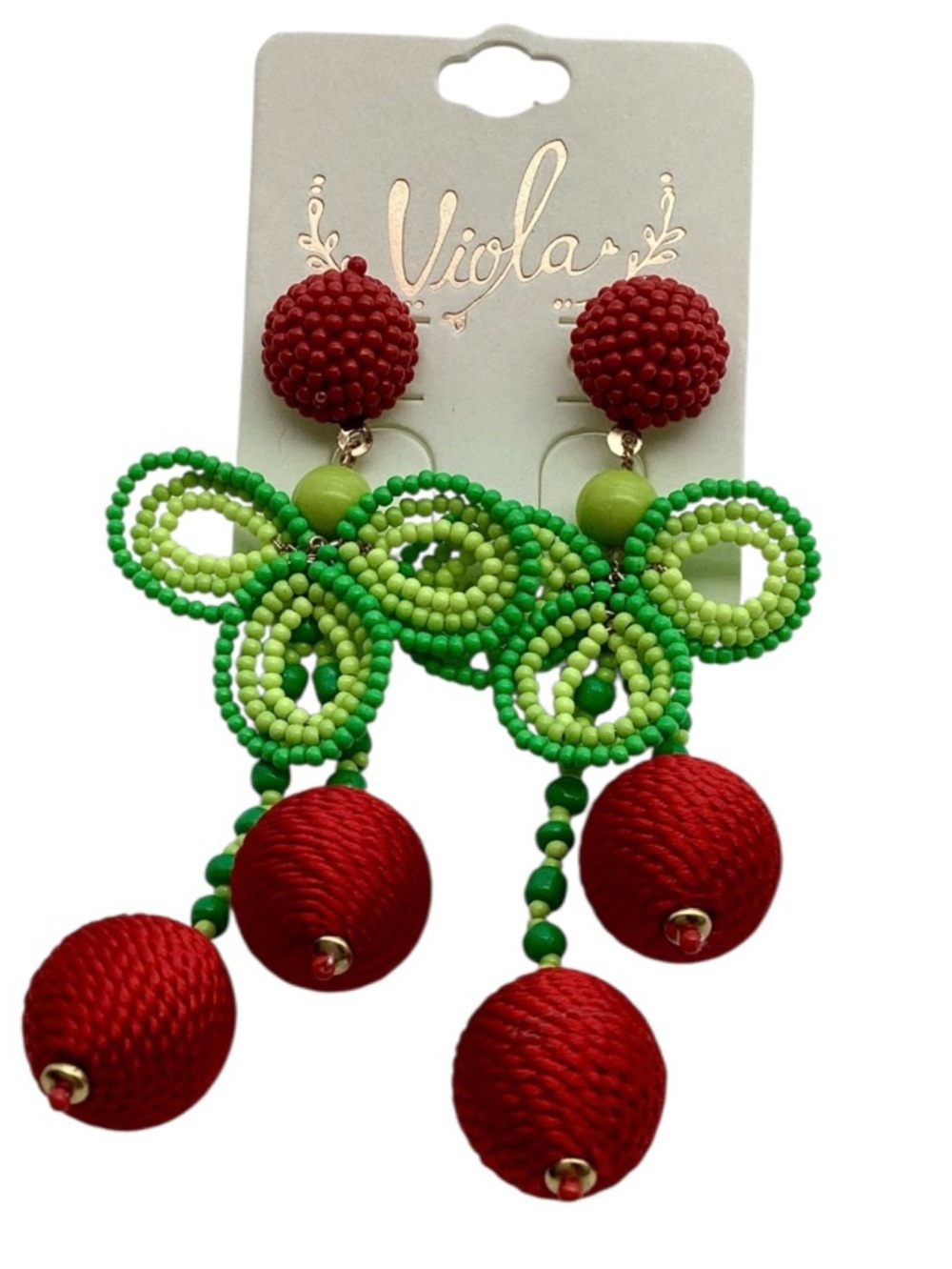 Viola Seed Bead and Woven Cherry Stud Earrings (NWT) - Picture 5 of 9